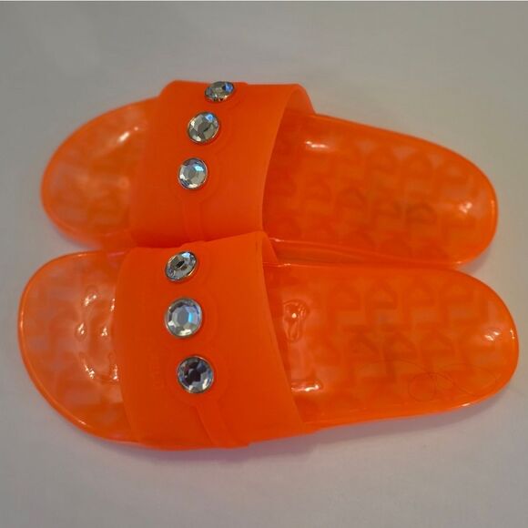 BRAND NEW KARL LAGERFELD TEAL SLIDE with CRYSTAL DETAILS SANDAL R3 - Picture 11 of 15